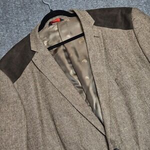 Linea Uomo Luxury Tweed Blazer Sport‎ Coat Sz 56 Long Wool Shoulder Patch